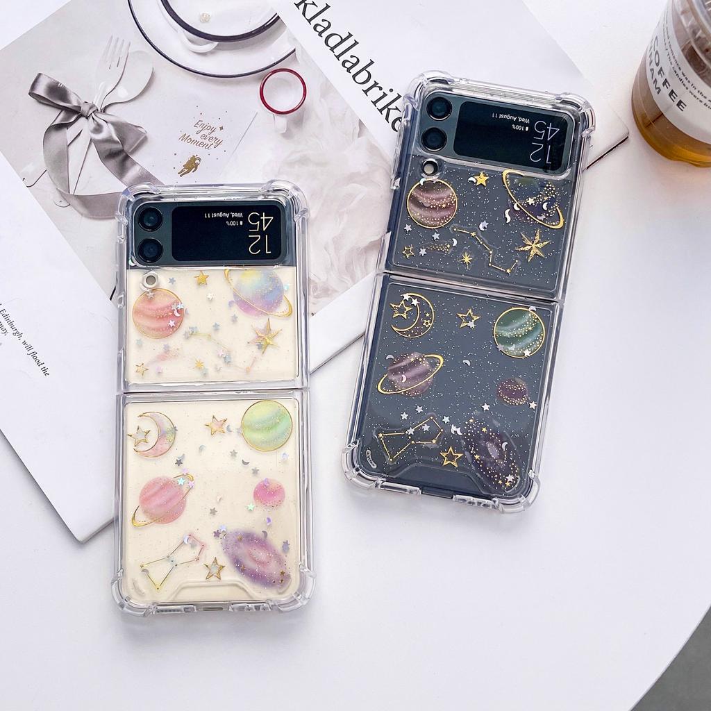 Для Samsung Galaxy Z Flip 4 3 Прозрачный блестящий чехол со звездой и планетой, прозрачная противоударная задняя крышка для Samsung Z Flip4 Zflip3, чехол