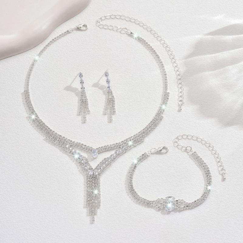 BLINGBAY женский комплект ювелирных изделий, милые романтические свадебные аксессуары, стразы, элегантное ожерелье, браслет, серьги, комплект женских современных ювелирных украшений, подарок