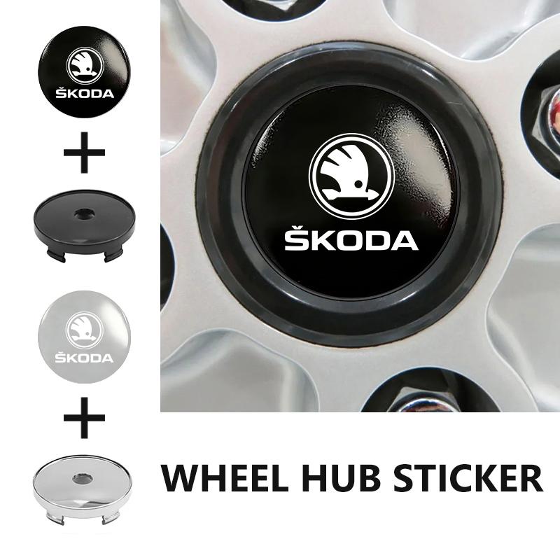 ZDVK6 4pcs Car Wheel Center Hub Caps Sticker Auto Emblem Wheel Center Cap For Skoda Octavia A5 A7 RS Fabia Superb Rapid Karoq