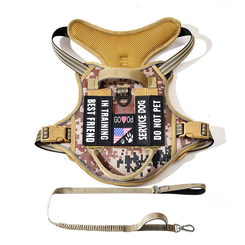 Dog Tactical Harness Vest Pet Dog Harness with 5pcs Dog Patches, Reflective Pet Harness No Pull with Durable Soft Padded Handle