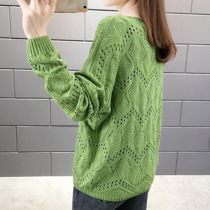Hollow Women's Knitwear Spring and Autumn Style V-neck Loose Bottoming Shirt Short Long-sleeved Sweater Coat