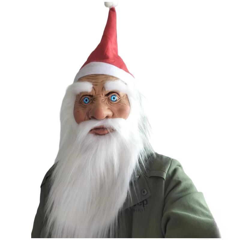 Santa Claus latex headgear Halloween mask with white long beard for husband's costume party dress-up