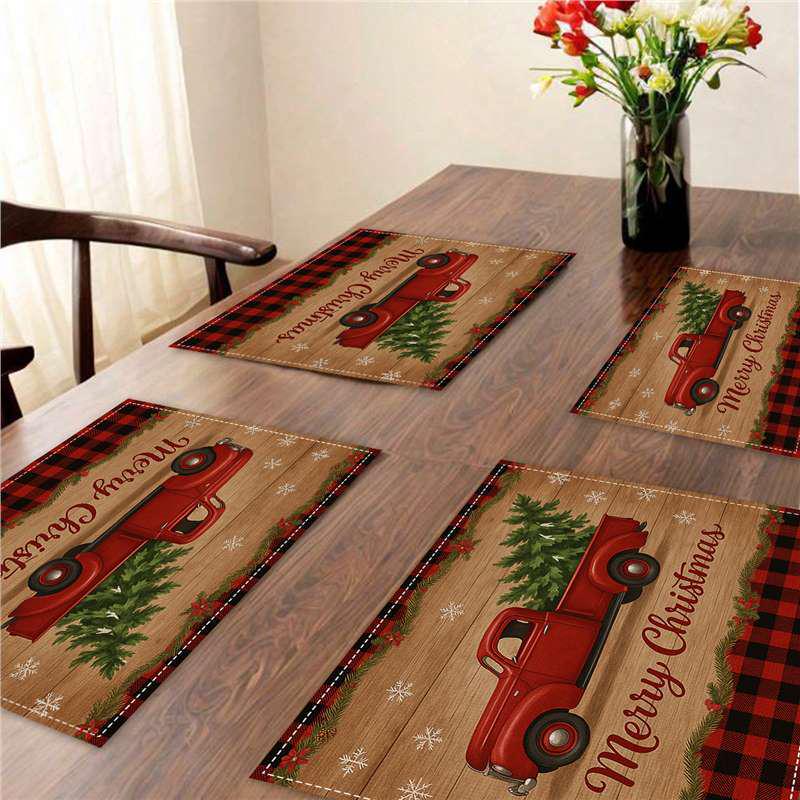 New Christmas Faux Linen Heat-Resistant Table Placemats - Rectangular Festive Dining Decor.