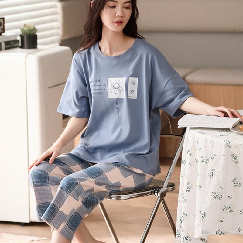 Women's Sets Cute Cartoon Print Pajamas Fashion Casual Home Service Short-sleeved Shorts 2PCS Femme Sleepwear Plus Size