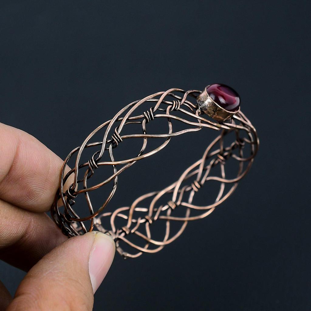 Замечательный красный гранат, драгоценный камень, медная проволока ручной работы, ювелирные изделия, регулируемый браслет