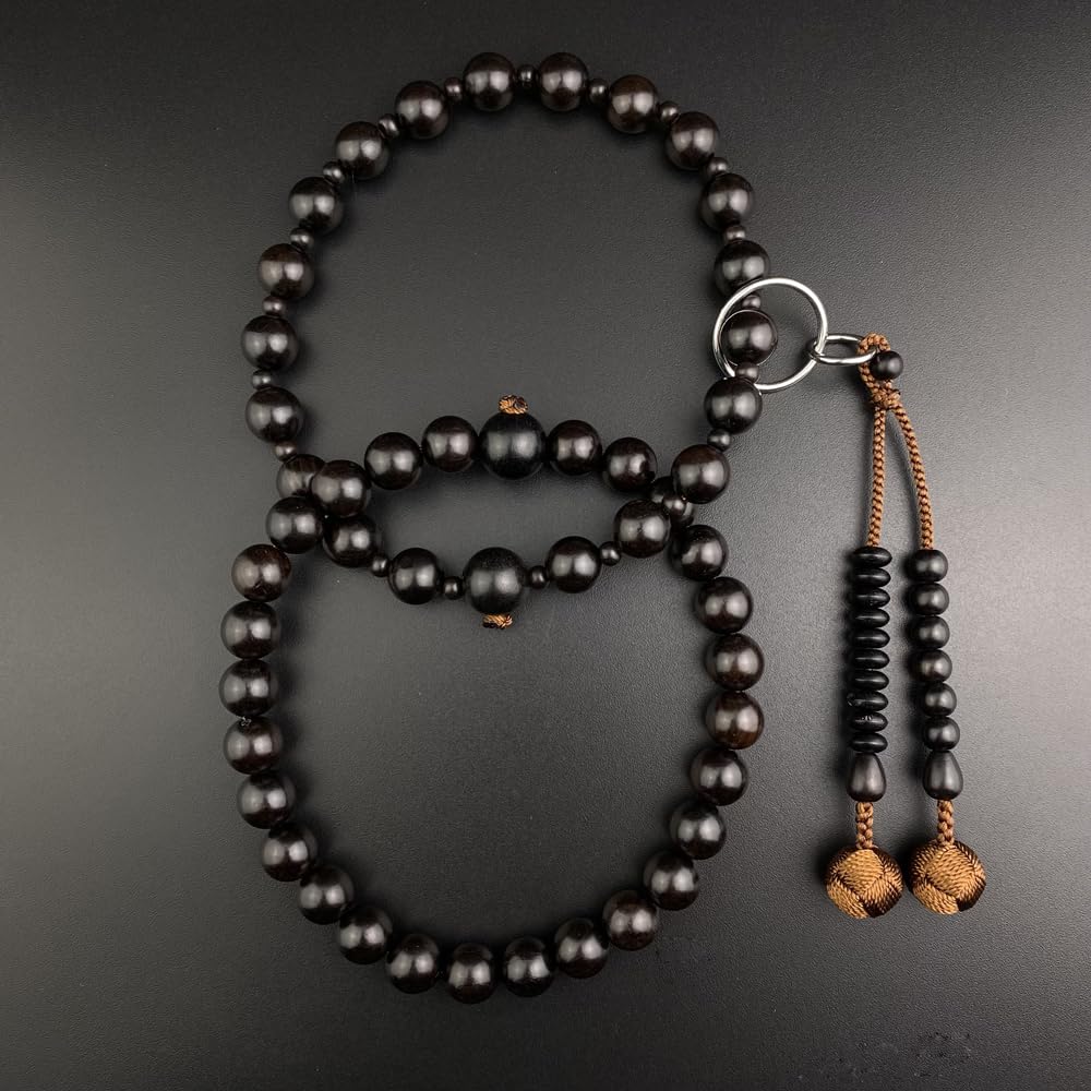 WONDERFUL LOTUS Myo  Lotus  Flower Prayer Beads for Men, Jodo Sect Formal Daily Prayer Beads, Ebony with Silver Rings, Sanman Jodo Formal Prayer