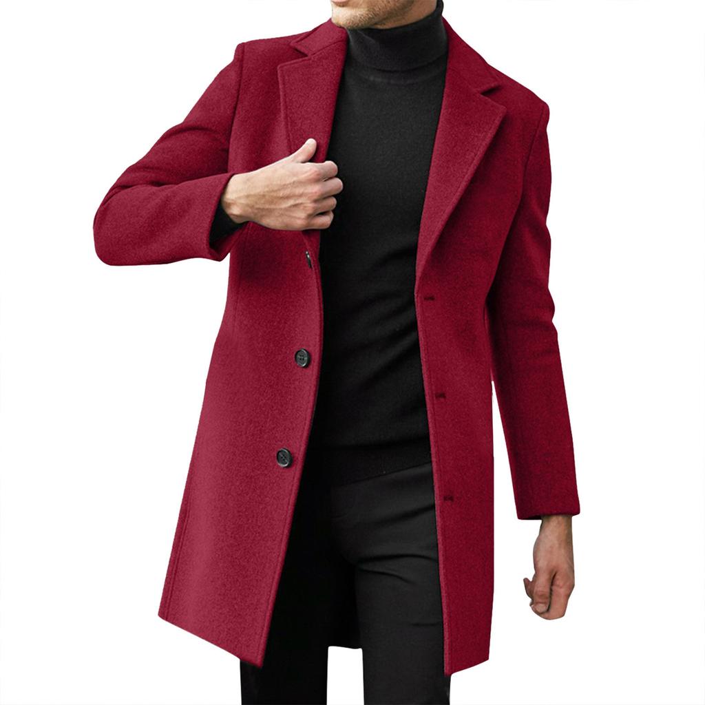 Men's Single Breasted Lapel Coat Long Sleeve Solid British Style Single Breasted Coat