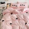 Black Bow Embroidery Duvet Cover 3 Pieces Set Girl Adult Bedroom Pink Decor Quilt Cover Solid Color Bedding with 2 Pillowcases