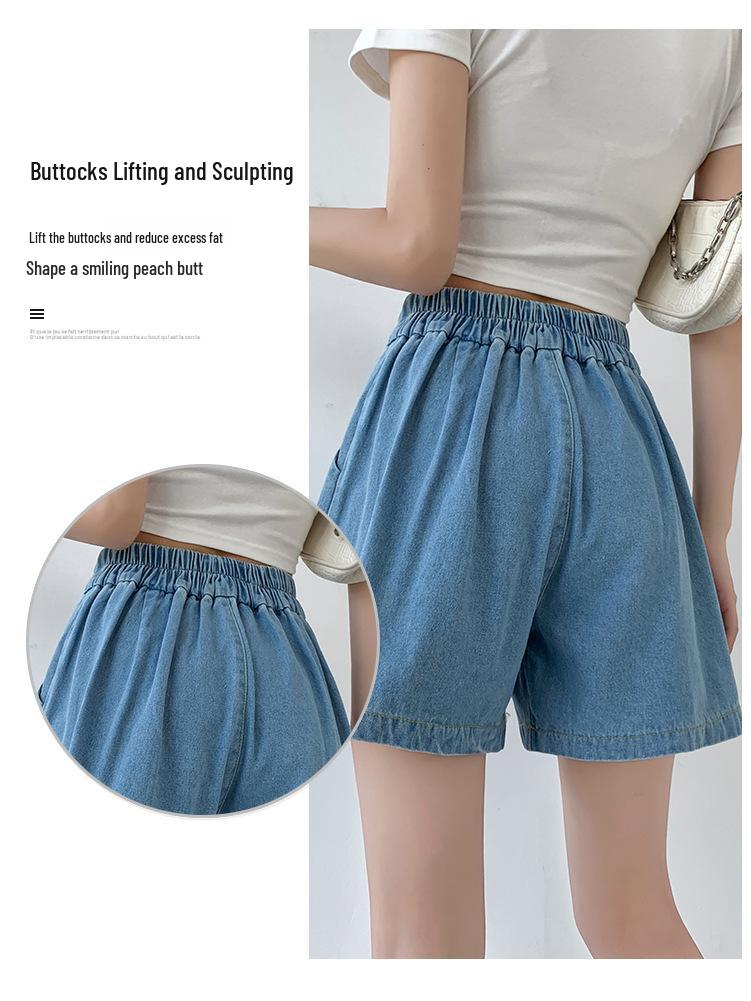 Women's Washed Denim Shorts, 2025 Summer Collection: Loose Wide-Leg Design, Elastic High Waist, Casual Fit.