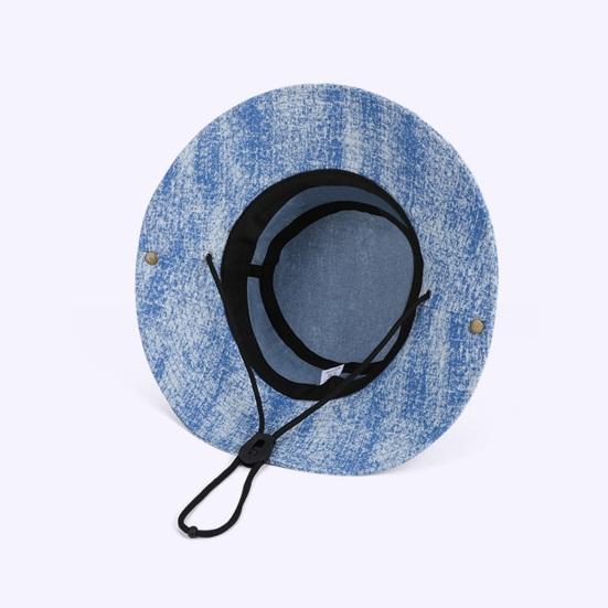 Unisex Fisherman Hat Extra Large Brim Adjustable Fit Hiking Bucket Hat Windproof Buckle Washed Denim Outdoor Travel UV Blocking