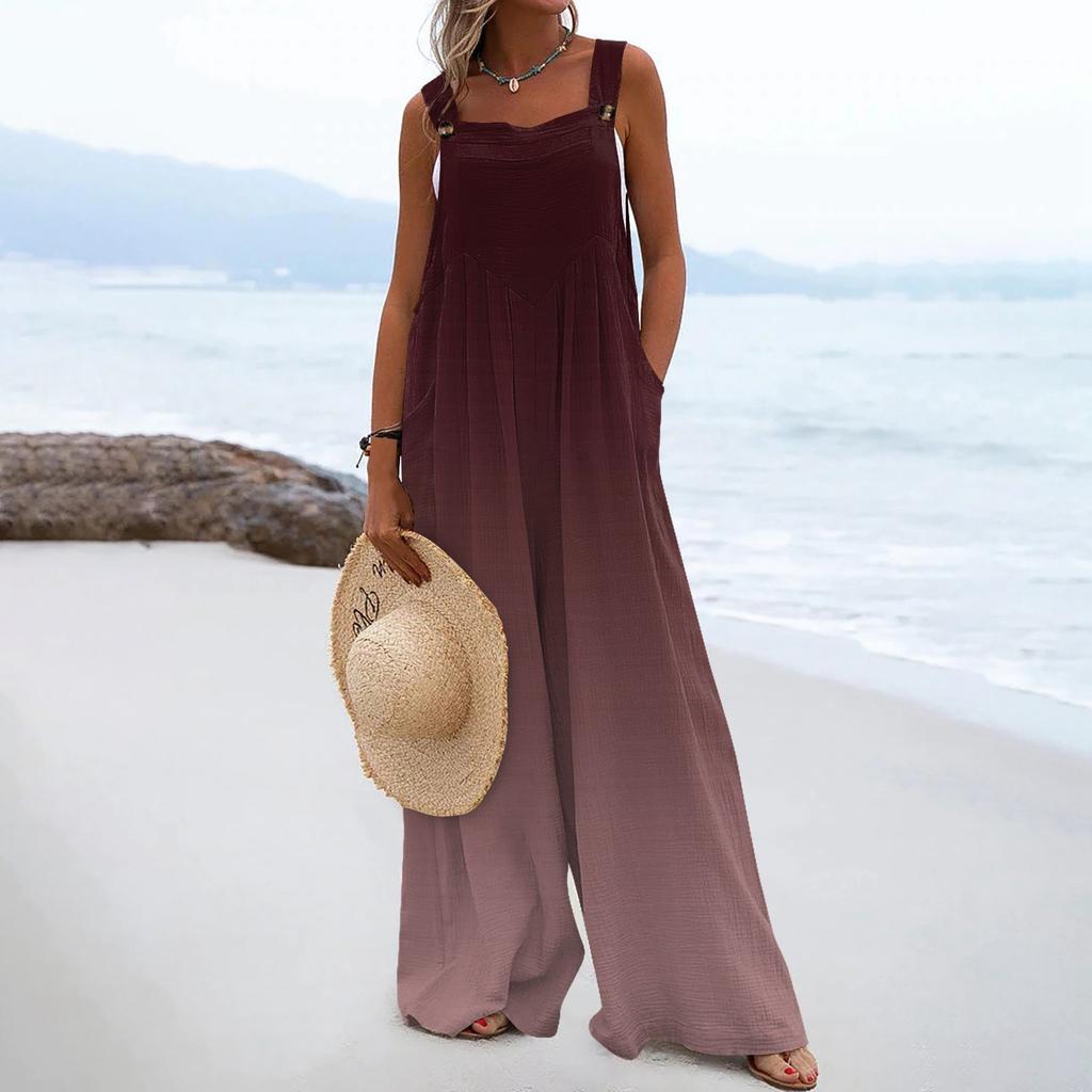 Женские комбинезоны, повседневные комбинезоны с широкими штанинами и принтом, комбинезоны без рукавов с карманами, наряды