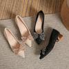 Fashion Pearl Beading Bowknot Pumps Women Sequines Cloth Low Heel Shoes Crystal Glitter Bow Wedding Shoes for Woman Tacones Big Size 43