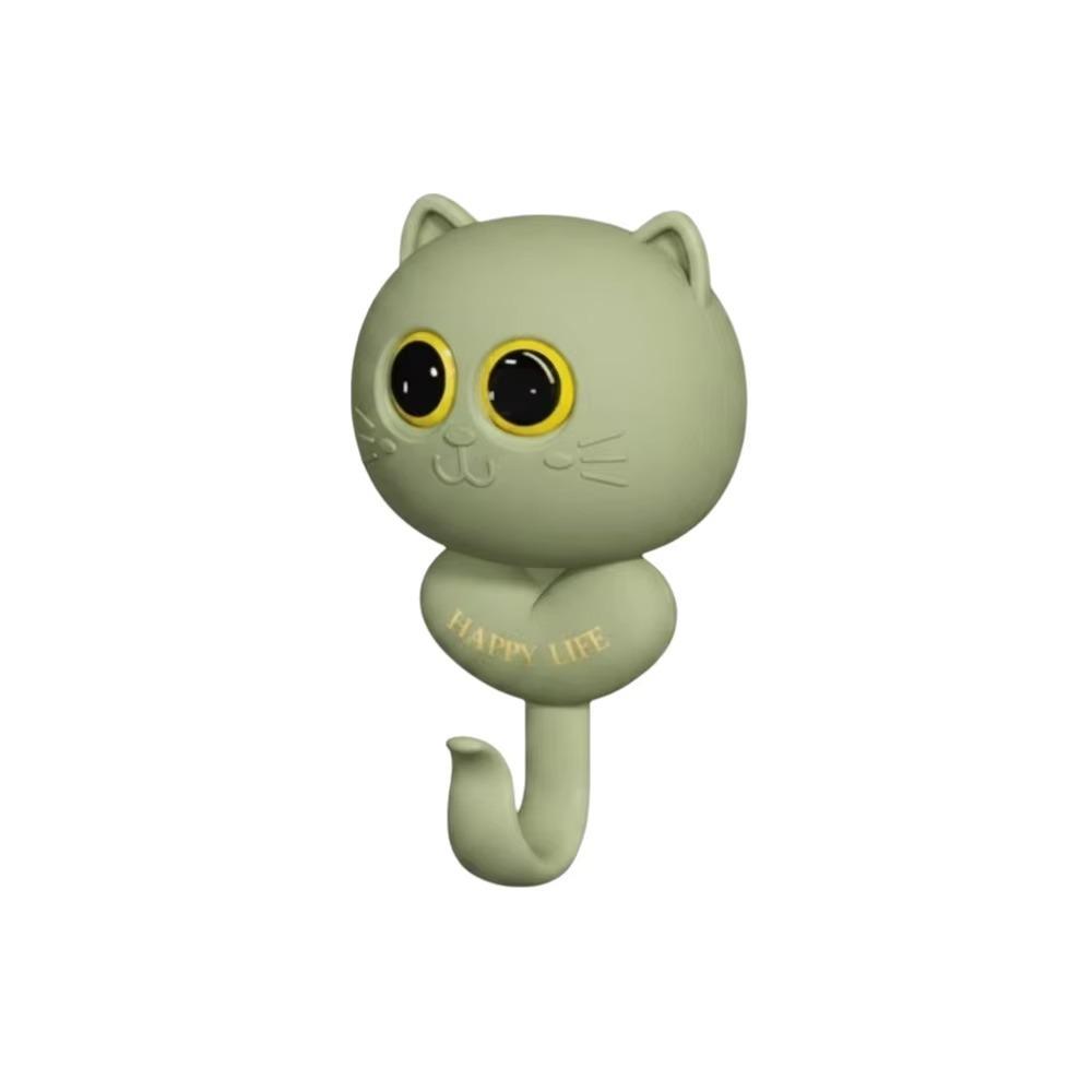Free Punching Cat Blink Eyes Hook Wall Hanging Key Holder Sticky Hooks Cartoon Cat Hooks Kitchen