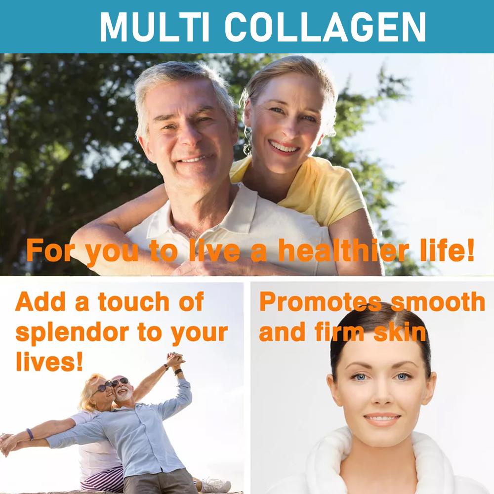 Multi Collagen Complex Capsules Type I II III V X with Vitamin C Biotin Hyaluronic Acid, 120 Capsules
