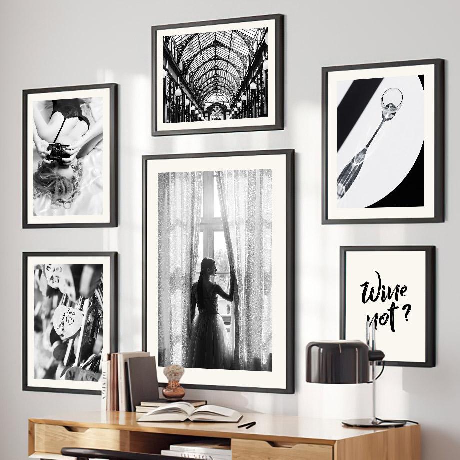 Wall Art Canvas Painting Paris Towel Champagne Fashion Girl Black White Home Decor Posters And Print Living Room Wall Pictures