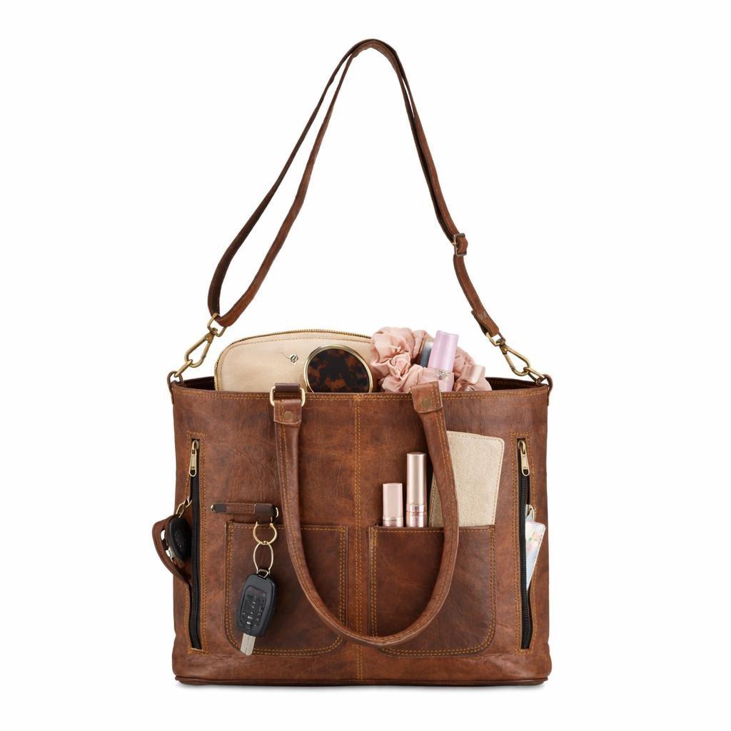 Personalized Brown Leather Crossbody Tote by Parrys Leather World, Vintage Full Grain Shoulder Bag, Durable Everyday Carry
