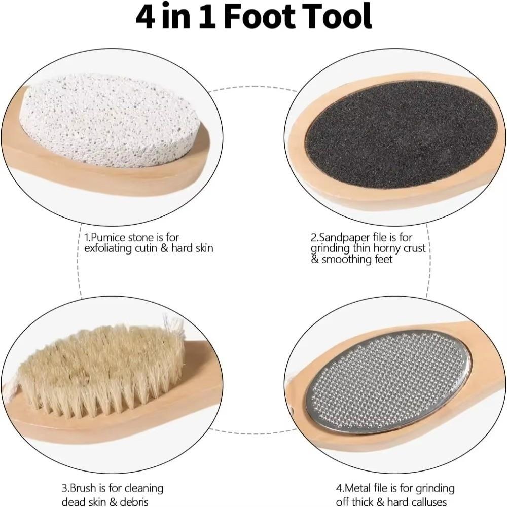 Grinding Stone 4-in-1 Double-sided Foot Scrubber Wooden Exfoliating Foot Scrubber Personal Care