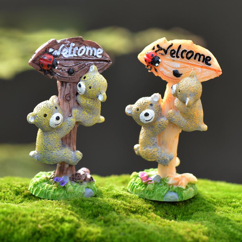 1pc Resin Bear Signs for Fairy Garden/Moss Terrarium Micro Landscape Decoration