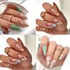 24pcs Manicure Press On Nails Fake Nials Green Flowers Long Almond False Nails French