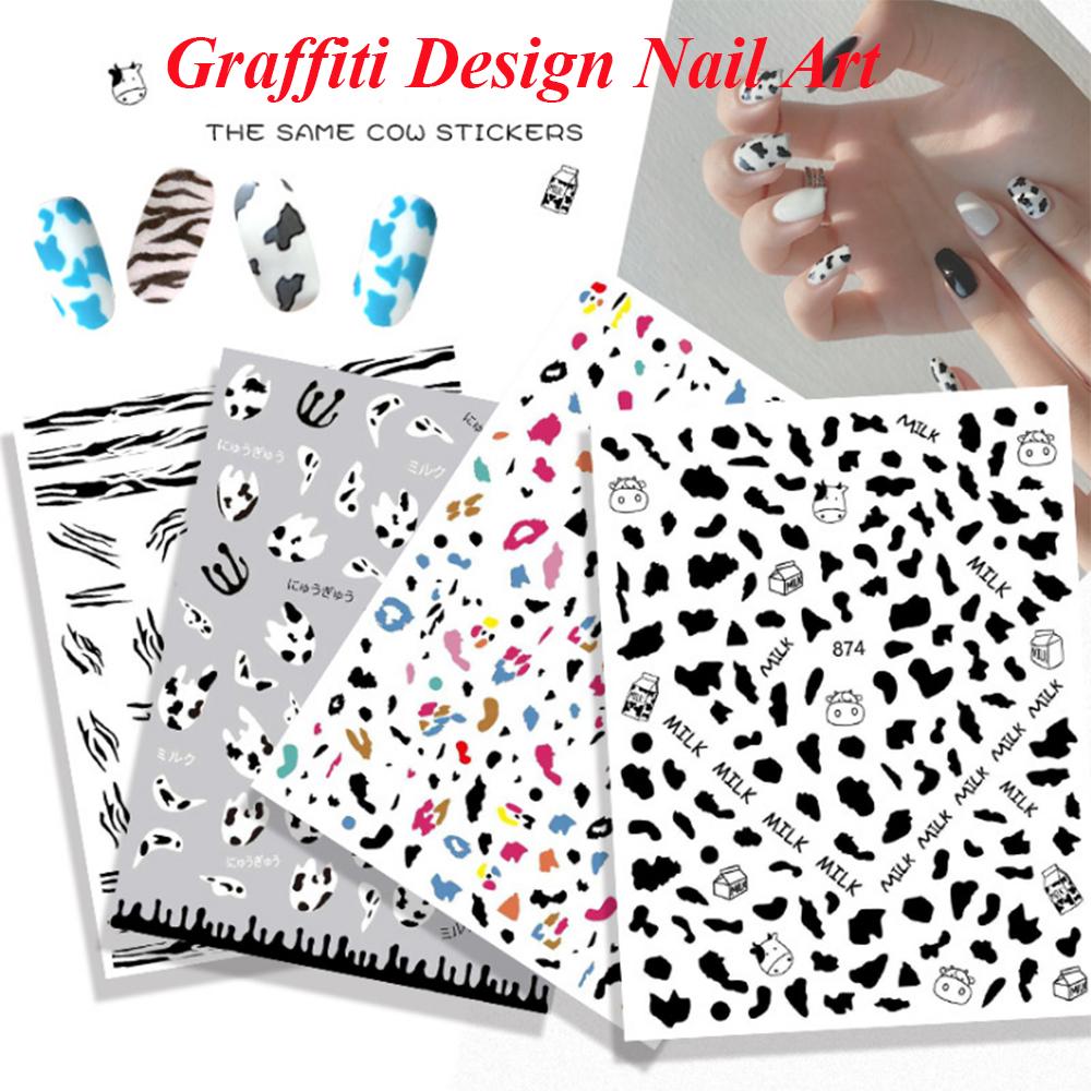 Дизайн Корова Маникюр DIY Nail Art Наклейка для ногтей с принтом коровы самоклеящаяся наклейка 3D неправильные пятна