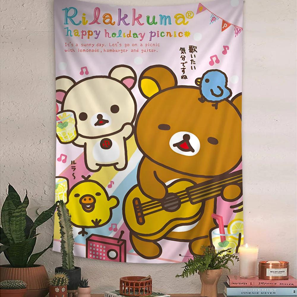 VIKAMA Kawaii Cartoon Lazy Bear Tapestry Bohemian Japanese Style Wall Hanging Cute Home Bedroom Wall Decor