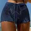 Женские шорты для плавания в стиле бохо с открытой завязкой на талии, шорты для плавания, вязаные пляжные шорты с высокой талией на шнуровке