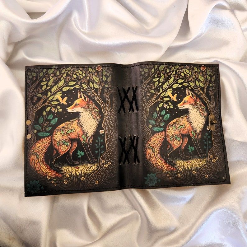 Fox Printed Leather Journal, Notebook, Sketchbook, Leather Dairy, Notepad, Writing Journal, Dream Journal, Wedding Gift