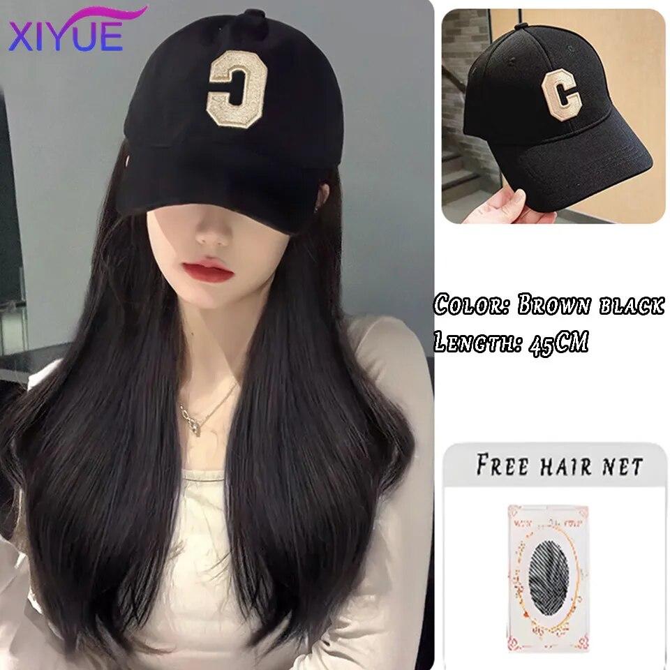 Шляпа, парик, женские длинные волосы, цельный, женская мода, ленивые, слегка вьющиеся волосы, бейсболка, парик, полное покрытие головы