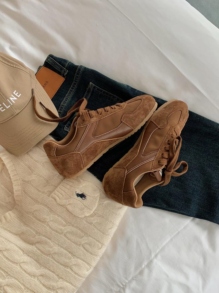 Цельная коровья кожа~ виноградная материнская кожа ретро контрастный цвет круглый квадратный носок повседневный стиль Forrest Gump тренировочные кеды женские ins женские новые м