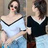Women's V-neck Short Section Exposed Navel  Short Sleeved T-shirt