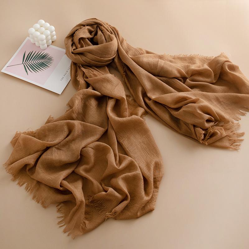 Solid Color Cotton And Linen Scarf Women'S High-End Sense Thin Long Yarn Scarf Sunscreen Shawl Commuter Simple Silk Scarf