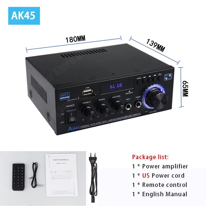 AK45 HiFi Digital Bluetooth Audio Amplifier MP3 Channel 2.0 Sound Power AMP Stereo Home Automotive Car for Speakers MAX 350W*2