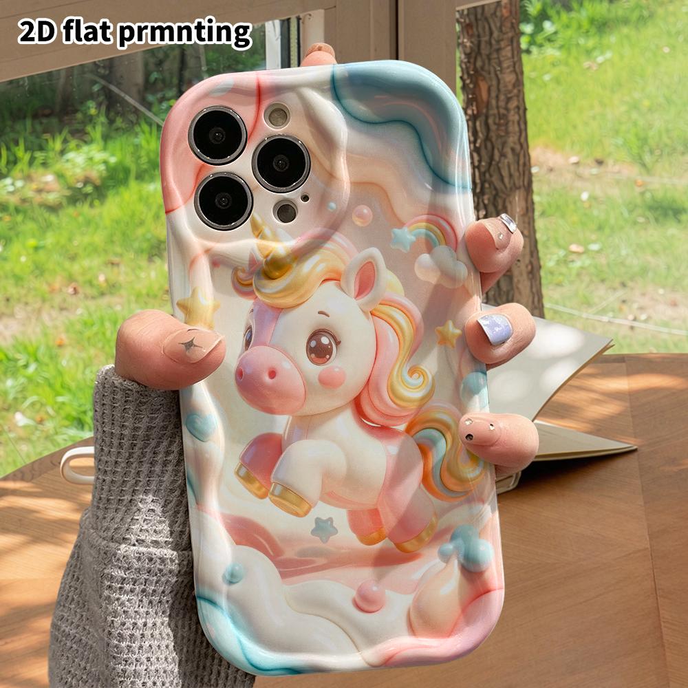 Phone Case: 2D flat design suitable for iPhone 18 17 16 15 14 13 Pro protective case, rainbow unicorn, perfect Christmas and Halloween holiday gift