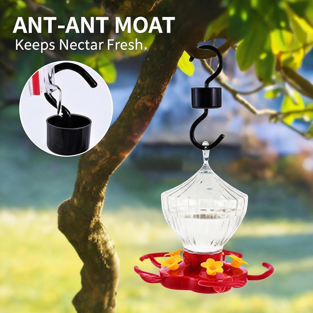 Hummingbird Feeder 8 Oz Red Acrylic Pumpkin Nectar Feeder   5 Flower Ports with Perches  Built in Ant Moat and Bee Guard   for Yard Garden Backyard
