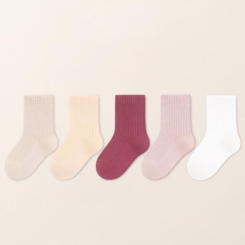 5Pairs/Lot Children'S Socks Candy Solid Color Kids Socks Fall Combed Cotton Student Mid-Tube Socks For Boys and Girls Spring Autumn