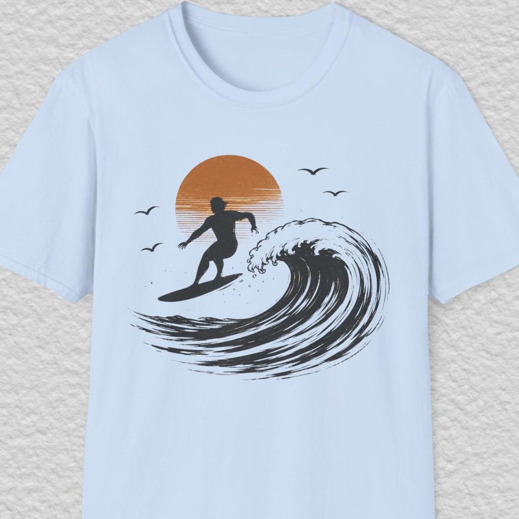 Surf Wave Shirt, Minimalist Surfer Tee, Coastal Ocean T shirt, Retro Surfing Shirt, Ocean SunseT shirt, Beach Wave Tee