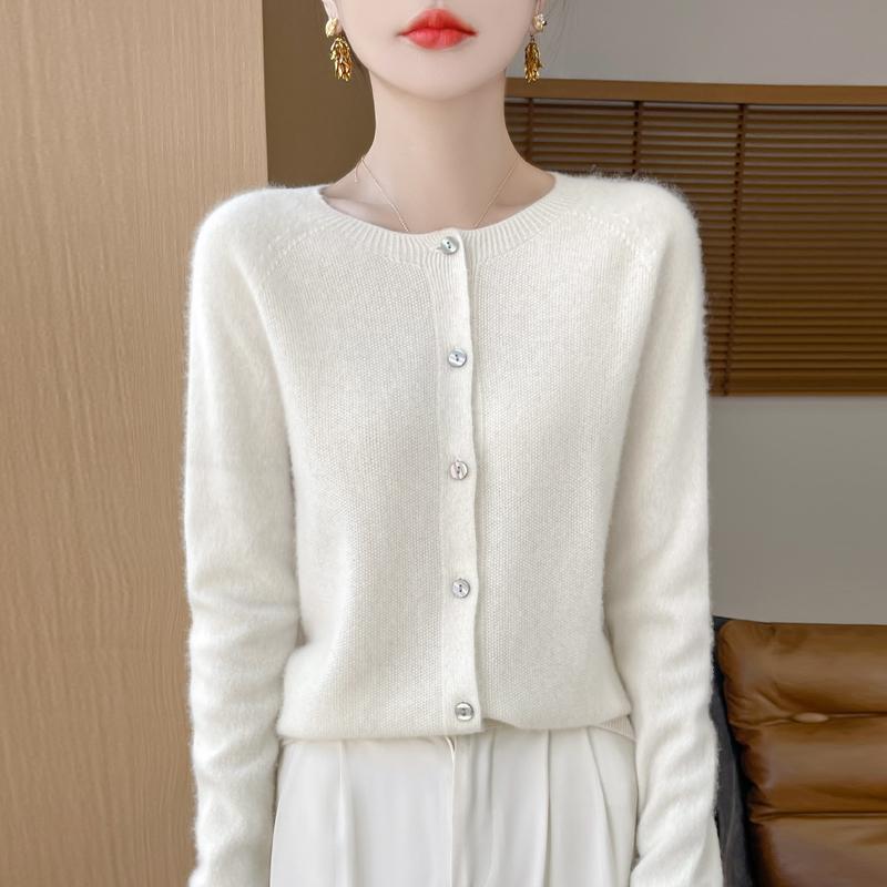 Женский кардиган с круглым вырезом Qinghe кашемир 30% кашемир 70% шерсть женский осенне-зимний кашемировый кардиган мягкий и теплый