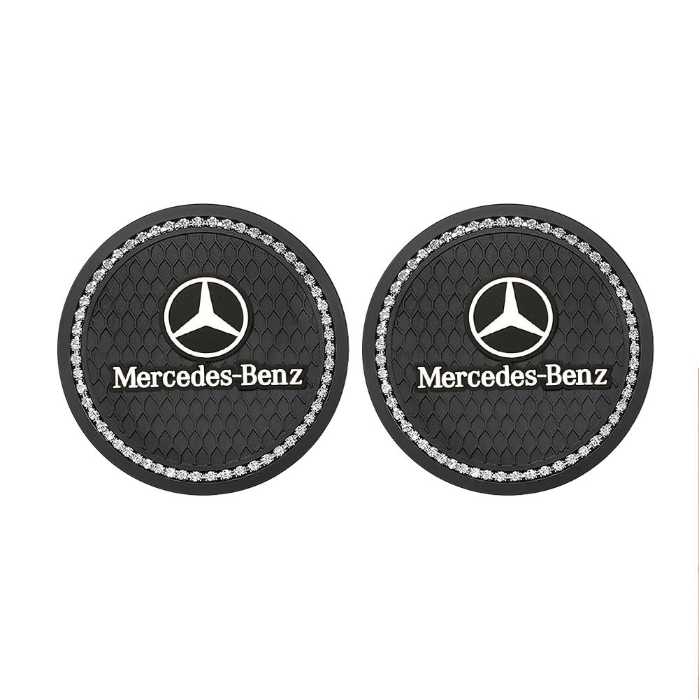 YWP4 2PCS Crystal Decoration Silicone Mat Car Water Cup Groove Anti-slip Pads For Mercedes Benz B/C/E/S ClassA Class C200L GLC GLE