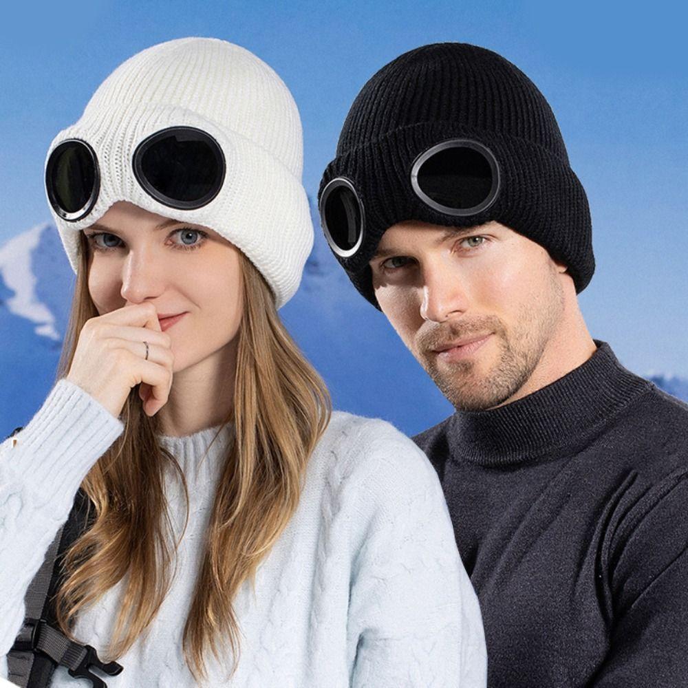 Removable Glasses Warm Ski Mask Hats Windproof Knitted Hat Fashion Winter Glasses Caps Outdoor