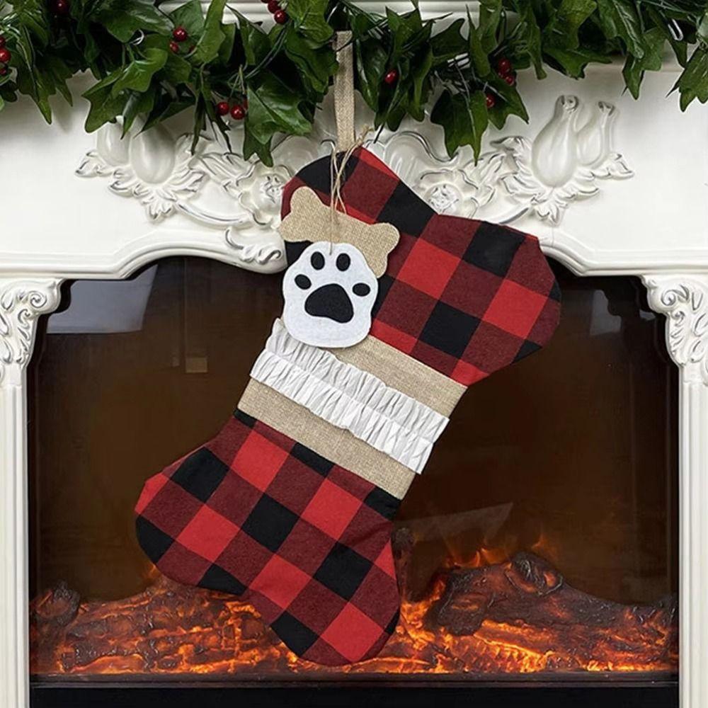 3D Dog Bone Stocking Hanging Ornament Bone Shaped Christmas Sock Gift Bags Party Favors