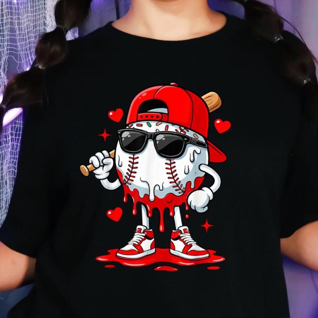 Drippy Baseball Mascot Graphic T-Shirt, Street Style Sports Tee