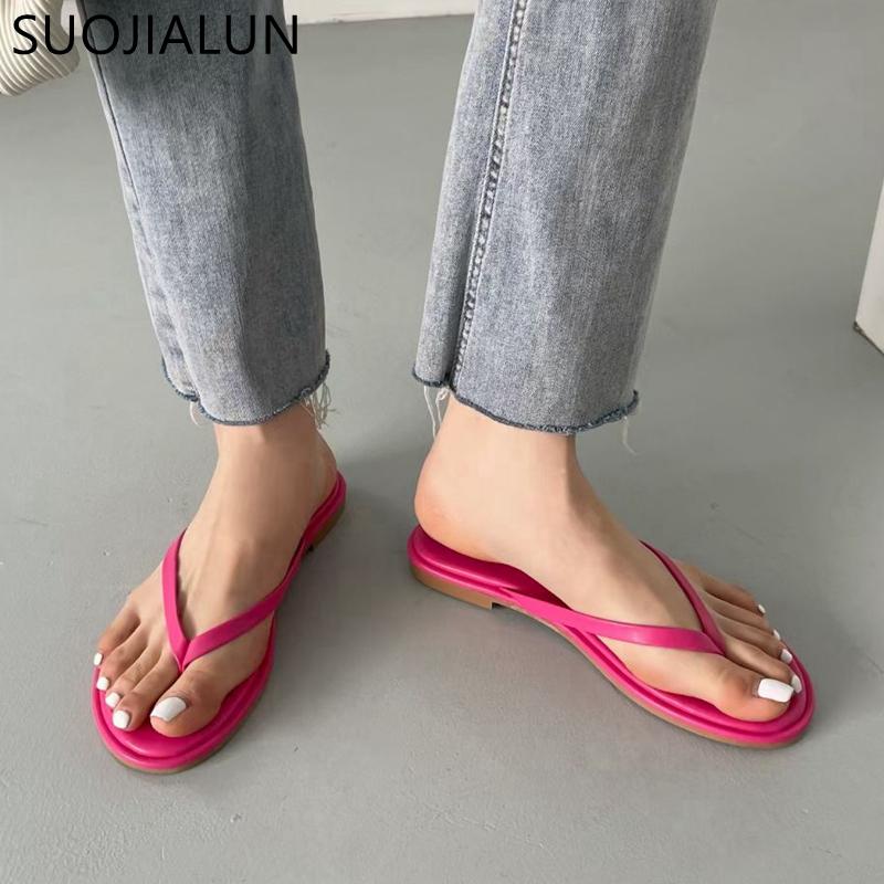 Fashion SUOJIALUN 2025 Summer Fashion Candy Color Women Slipper Flat Heel Slip On Ladies Outdoor Sandal Beach Casual Slides Flip Flop