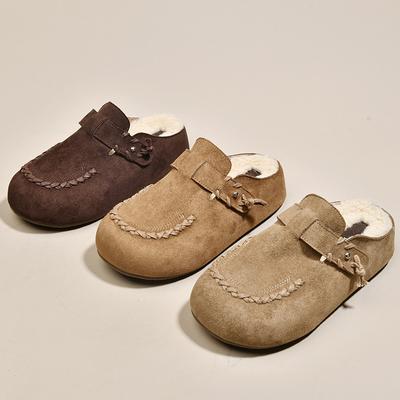 Толстая подошва с внутренней высотой, бархатные биркенштоки, сумка-голова, мохнатые полутапочки, женская верхняя одежда 2025 новая осень и зима хлопковые тапочки