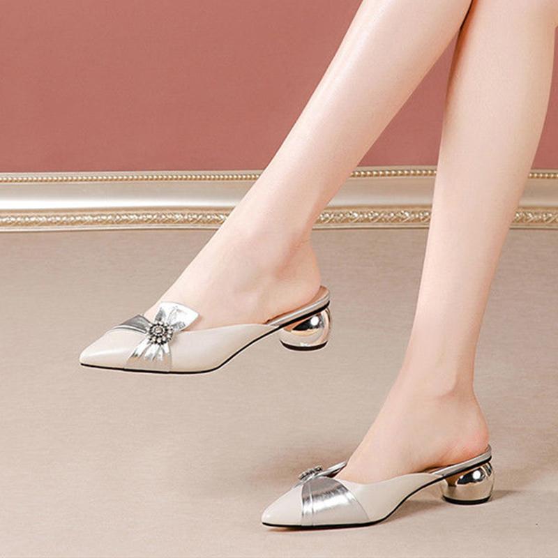 Sapatos Femininos Women Fashion Pointed Toe Mesh Transparent Summer Square Heels Lady Casual Sweet Heel Shoes A7016