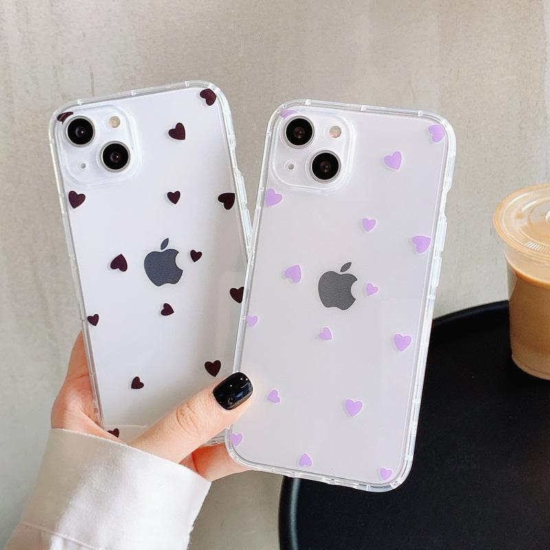 Чехол для телефона iPhone 15 14 Pro Max 13 12 11 X XR XS Прозрачный мультяшный Love Heart Мягкий TPU