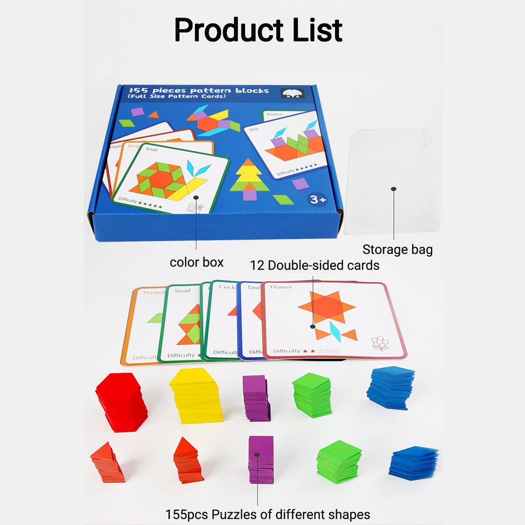 155 шт. набор деревянных узоров головоломка геометрической формы для детского сада классическая образовательная игрушка Монтессори Танграм