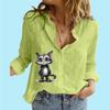 Женская модная блузка на пуговицах, повседневная тонкая рубашка с длинным рукавом из хлопка и льна с принтом