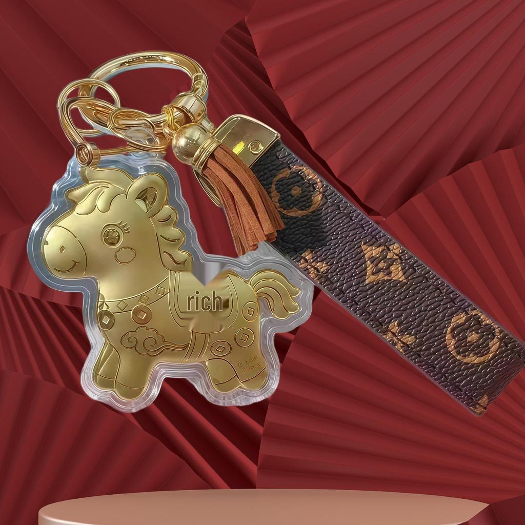 Кулон-брелок для ключей в виде лошади из чистого золота 999 пробы: Талисман мгновенного богатства для телефона, сумки или автомобиля