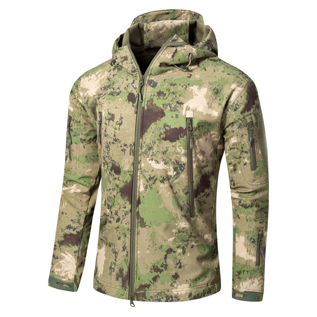 Fleece Men's Winter Military Softshell Tactical Jacket Outdoor Camouflage Hunting Camping Waterproof Army Coat Hoodie Jacket Plus Size XS-5XL