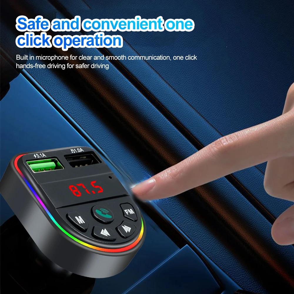 Bluetooth 5.3 Car Fm Transmitter Handsfree Wireless Kit Dual Usb Car Charger Auto Radio Mp3 Player Adapter With Ambient Light